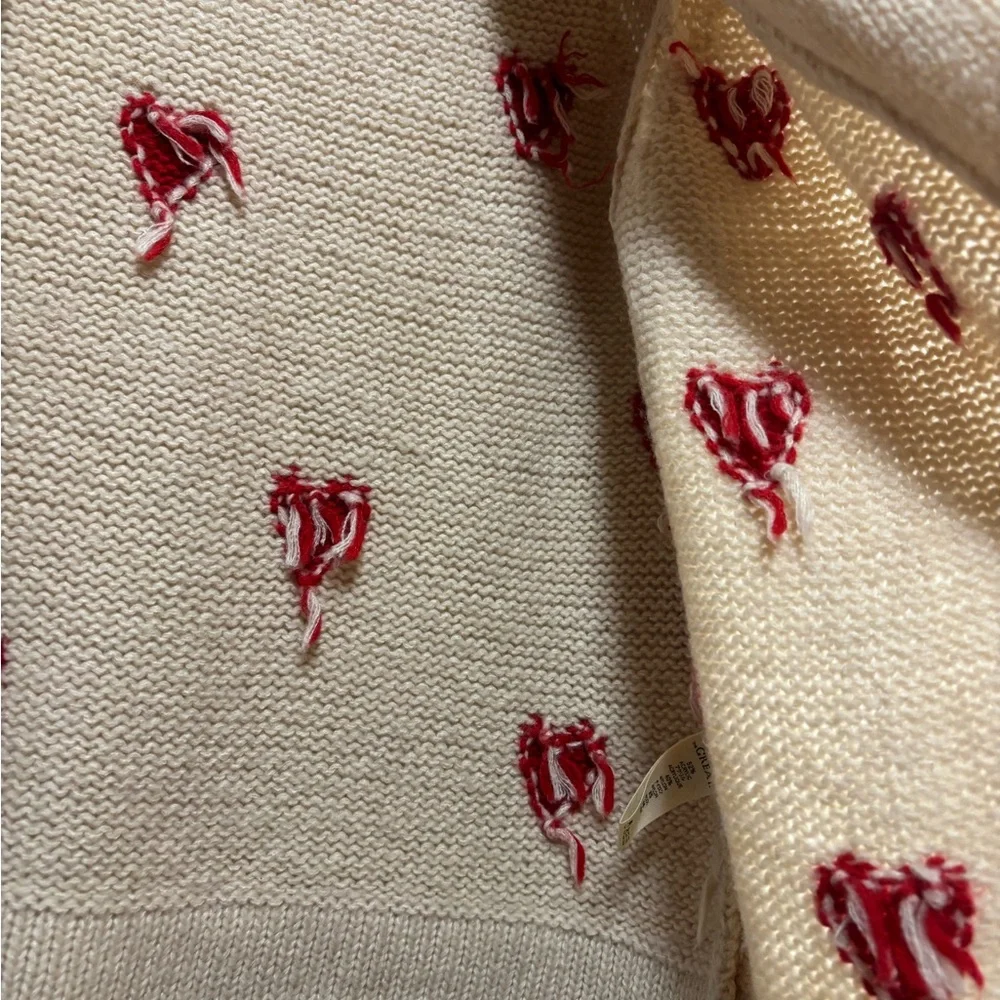 THE GREAT. Cream Cardigan with Red Heart Accents - Picture 14 of 16
